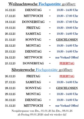 Öffnungszeiten Gaststätte Weihnachten